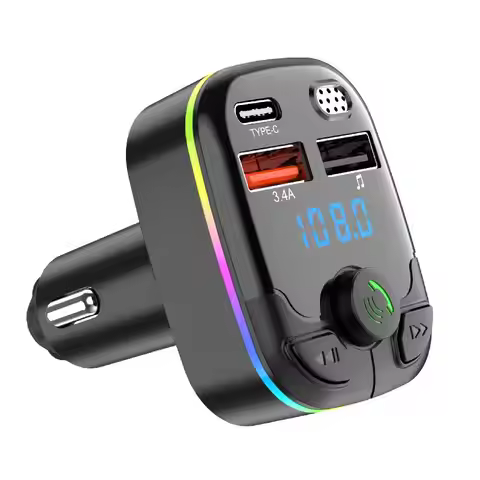 Car Charger Bluetooth 5.0 FM Transmitter Handsfree PD Type-C Dual USB Ambient Player MP3 Charger Typ