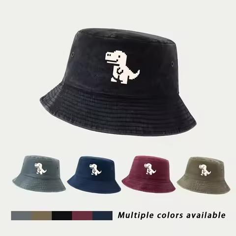 Men's & Women's Pixel Dinosaur Print Bucket Hat - Retro Video Game Suitable for Fishing, Beach Parti