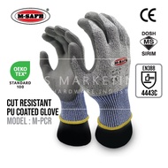 M-SAFE  CUT RESISTANT PU COATED GLOVES / 4443C / EN388 ABRASION CUT TEAR RESISTANCE GLOVE (MODLE : M