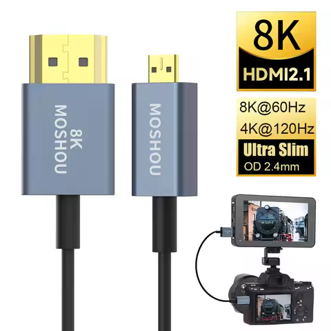 MOSHOU HDMI 2.1 Ultra Thin Flexible Micro HDMI to HDMI 8K@60Hz 4K@120Hz for Gimbal GoPro Hero 7 Came