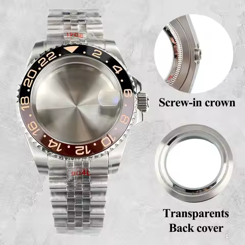 For NH35 GMT 40mm Watch Case Silver Jubilee Strap Fit Submariner Yacht-Master Seiko NH34/NH35/NH36/N