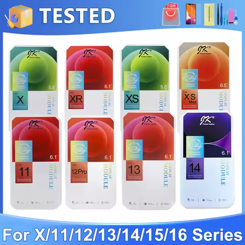 JK Series For iPhone X XS XR 11 12 13 14 15 16 16e Pro Max Plus Mini LCD Display Touch Screen Digiti