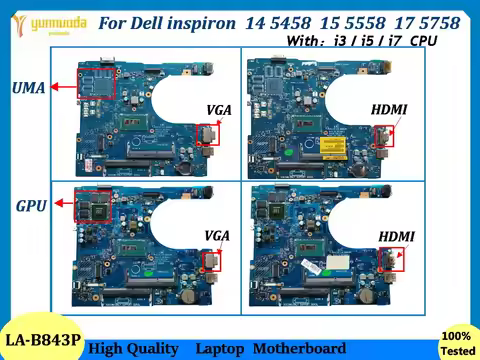 AAL10 LA-B843P For Dell inspiron 14 5458 15 5558 17 5758 Laptop Motherboard With i3 i5 i7 CPU UMA 92