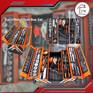 85pcs Socket & Spanner Set with 3 Layers Cantilever Metal Tool Box / 1/4" & 1/2" Spanner Tool Set To
