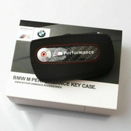 M Performance Logo Suede Leather Carbon Fiber Sttyle Remote Car Key Fob Shell Holder Bag Case Cover
