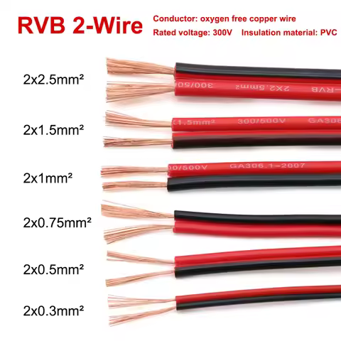 1M~100M RVB 2-Wire Electric Cable Strand 0.3/0.5/0.75/1/1.5/2.5mm2 Electric Cable Vehicle Line Car C