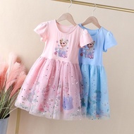 Baju Frozen Girl Elsa Dresses Gauze Cotton Lace Birthday Dress Children Girl Clothing Baju Selesa Party Budak Perempuan