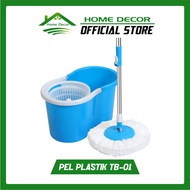 Spin Mop Alat Pel Putar Otomatis + Ember Plastik Tanpa Pakai Tangan Kain Peras 360 Derajat