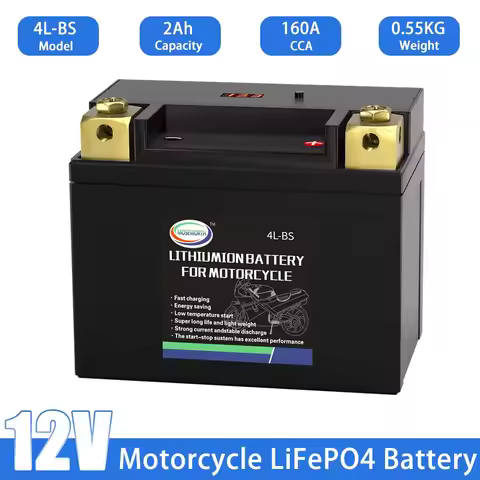4L-BS 12V LiFePO4 Motorcycle Starter Battery 2Ah CCA 160A Built-in BMS Lithium Motorbike Battery Rep