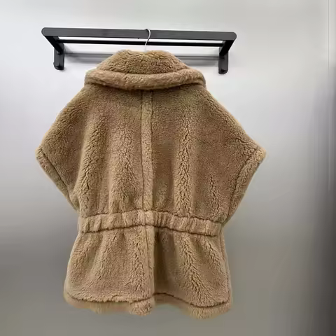 Teddy Bear Shawl Female Autumn Winter Camel Jacket Sheep Wool Coat Lapel Short Alpaca Silk High-end 