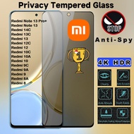 Privacy Film Tempered Glass Xiaomi Redmi 14C 13C 8/9A/9C/9T 10 12C Redmi Note 13 Pro  Screen Protect