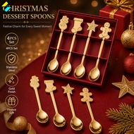 SUYO 4PCS Set Dessert Spoons, Stainless Steel Stocking Coffee Spoons,  Festive Gingerbread Snowman C