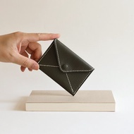 手工縫製橄欖綠老信封牛皮卡夾/零錢夾/名片夾