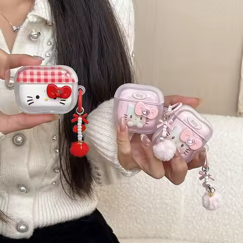 Hello Kitty Protective Case for Apple AirPods 1 2 3 4 Bluetooth Earphone Case, Suitable for AirPods 