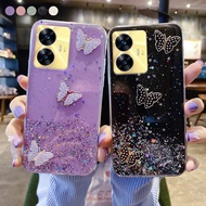 KONSMART Phone Case for Realme C51 C55 C53 NFC C33 Latest 2024 Shining 3D Butterfly Bling Glitter Soft TPU Flexible Phone Casing For Realme 10T 5G
