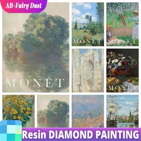Resin Fairy Dust AB DIY Diamond Art Painting Kit Claude Monet Famous Artist Classic Masterpiece Coll