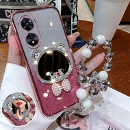 【 Shockproof 】Case For OPPO A17 A97 5G A38 4G A18 A60 phone case bear makeup mirror new bracelet pho