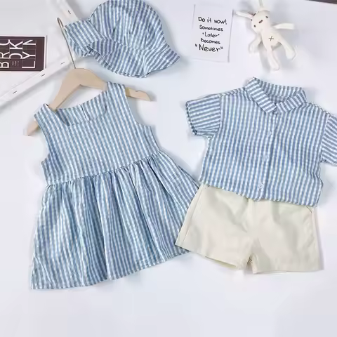 Brother And Sister Suit Kids Lattice Set Boys Gentleman Suit+Girls Princess Dress Toddler Party Clot
