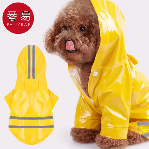 Pet Raincoat A1P49-Dog Waterproof Poncho Clothing Hooded Reflective Medium and Small Dog Belly Prote
