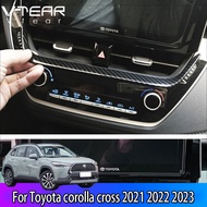 กรอบแต่งรถ2023 Vtear สำหรับ Toyota COROLLA CROSS 2022ชิ้นส่วนการตกแต่งภายในรถยนต์กรอบตกแต่งโครเมี่ยมพลาสติก ABS (สีเงิน,สายไฟเบอร์คาร์บอน)