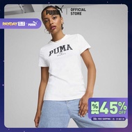 PUMA BASICS - เสื้อยืดผู้หญิงลายกราฟิก PUMA SQUAD สีขาว  68153702