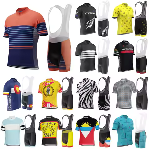 Retro Cycling Jersey Set for Men, Bicycle Suit, Summer Sleeve, Bib Shorts, Por Team Clothes, 20D Gel