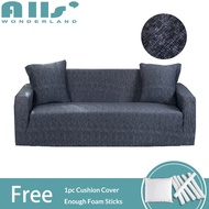 Plain Sofa Slipcover Weaving pattern Stretch Universal sarung kusyen With Free Pillowcases 1 2 3 4 Seater L Shape Sofa Sofa Cover