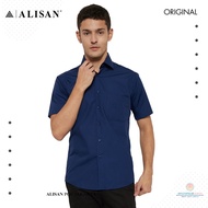 KEMEJA Alisan Slim Fit Plain Short Sleeve Shirt - Blue 7 - PLSSFSS Blue 7 - Navy Blue - Dongker