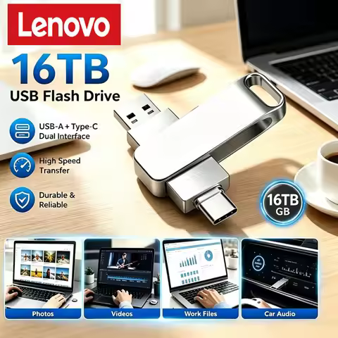 Lenovo 16TB USB 3.2 Flash Drive 2 in 1 High Speed Metal Pendrive Waterproof Type C Memory Stick for 