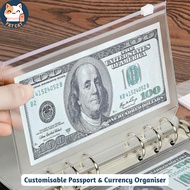 [SG Stock] Customisable Passport & Currency Organiser A5 A6 Zipper Binder 6 Holes Ring Semi Transpar