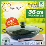 Top Chef 36cm Granite Wok with Glass Cover Kuali Besar 36cm dengan Penutup