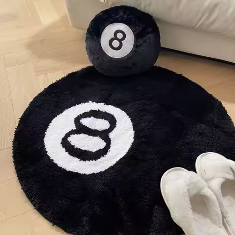 8 Ball Foot Mat Anti-Slip Floor Carpet Plush Soft Entrance Doormat Round Bath Mat Bedroom Rug Home A