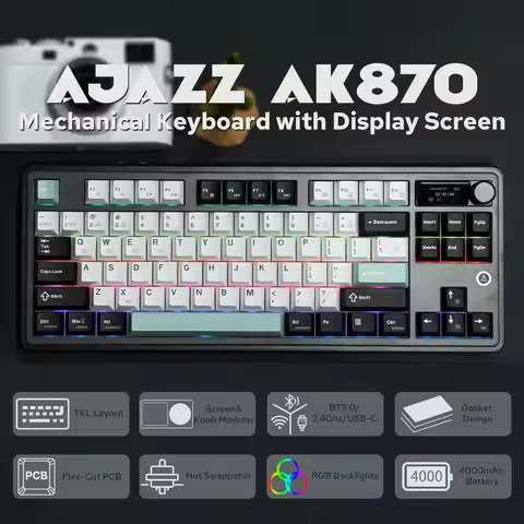 AJAZZ AK870 4000mAh Battery Wireless gaming mechanical keyboard with macro mode and RGB for Mac and 