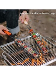 1入便攜式木柄黑色doorslay露營燒烤架和籃子,配木柄,非常適合燒烤野營燒烤肉類