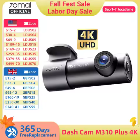 【New】70mai Dash Cam M310 Plus 4K 2160P WDR 360° Rotatable Lens Super Night Vision 24H Parking Survr7