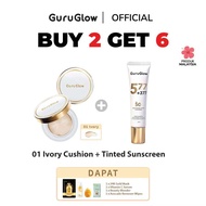 Guruglow 2PCS 3-in-1 Matte Cushion Makeup + 377+577 Tinted Sunscreen Set High Coverage Oil Control B