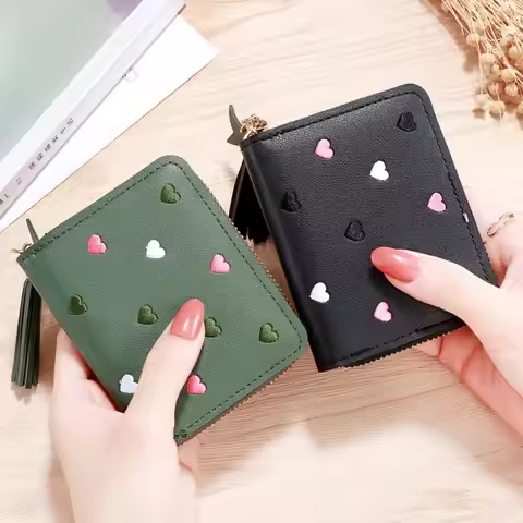 Cute Women Card Holder Coin Purse PU Leather Money clip Tassel Wallet Money Clip Money Bags Mini Coi
