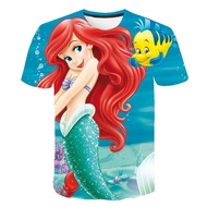 เสื้อยืด Mermaid Children Ariel Princess 3D Printing T-shirt เสื้อยืดน่ารักแบบสบาย ๆ
