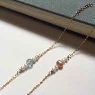 14K包金 海藍寶石 天然粉色淡水珍珠手鏈 手鍊 項鍊 鎖骨鏈 14KGF