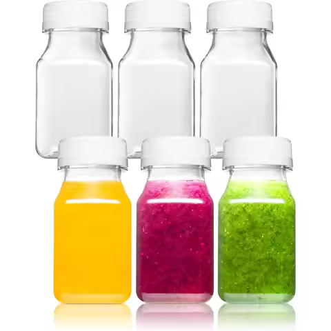 PrimeSelect Small Plastic Bottles with Black Caps for Liquids - Ginger Shot Lids, Wellness Juice Fre