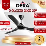 DEKA SX65 65" 3 Blades AC Motor with 4 Speeds Remote Control Ceiling Fan Black Kipas Siling