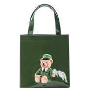 【A Great】 Harrods British Famous PVC Large Capacity Green Teddy Bear Waterproof Shopping Bag Letter 