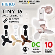 DEKA FIERO TINY 16" Wall Ceiling Fan DC Motor Designer Decorative Wall Fan 8 Speed Remote Control Tu