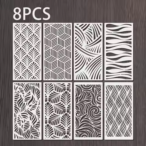 8PCS 5.9x11.8inch Painting Stencil Set Geometric Leaf Wave Pattern Reusable Template for DIY Wall Fu