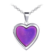 Women Photo Locket Necklace Heart Shape Color Changing Locket Necklace with 21 Inch Stainless Steel 