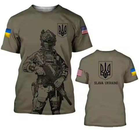 Ukraine Flag Shirt Men's T-Shirt Tops Ukrainian Army Camouflage Short Sleeve Jersey Summer O-Neck Ov