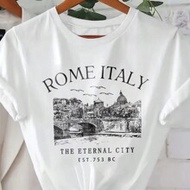 Roman Italy Shirts Italy Skyline T-Shirt Women's Casual Round Neck Short Sleeve Tee ROME ITALY THE E