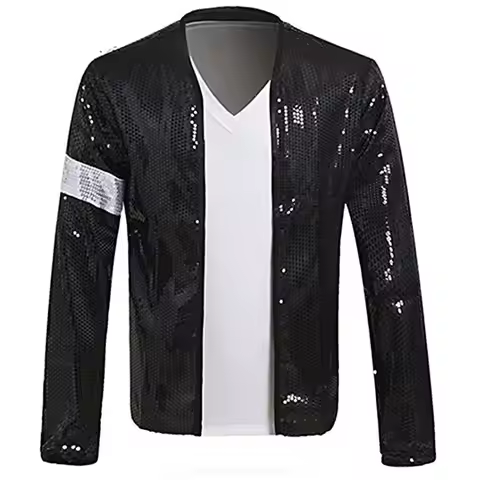 Impersonator Michael Jackson Costumes Jacket Black Sequin Armband Glove Outwear Cosplay