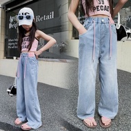 【00118v3o55u28.my】 Girls' jeans 洋气女童薄款牛仔裤儿童裤子防蚊裤女大童装弹力阔腿裤 READY STOCK 【0811JZ1NqhujA】