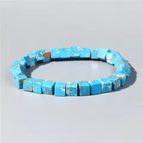 Colorful Natural Stone Emperor Stone Beads Bracelet Fashion Square Tube Stone Beads Bracelet Bangles